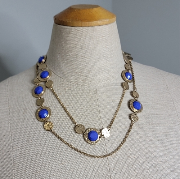 Vintage Gold and Navy Necklace - Picture 2 of 8